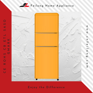 Yellow Cheap Dorm Subzero 3 Door Retro Refrigerator BCD-206SR